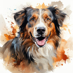 watercolor Australian Shepherd clipart, Generative Ai