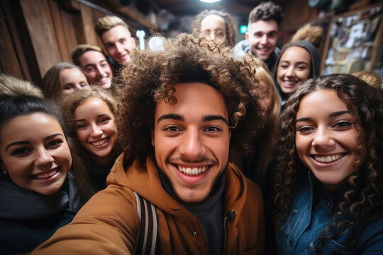 Generative AI image of diverse group of friends taking a selfie