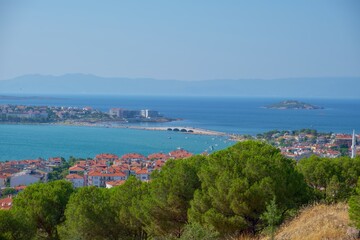 view of the sea and the city