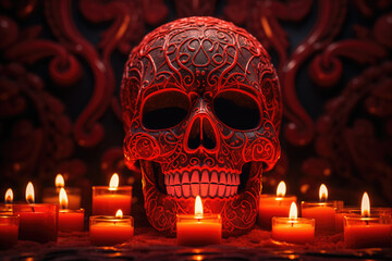 Generative AI image of Ornate Skull and Candles in Mystic Setting