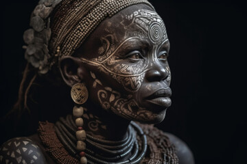 Generative AI image of African Woman with Traditional Face Paint