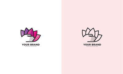 Obraz premium Beauty flower holding logo, color leaf design. Graphic design vector