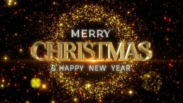 golden merry christmas sparkling magic text animation