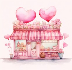 two sweet shops with many hearts on top