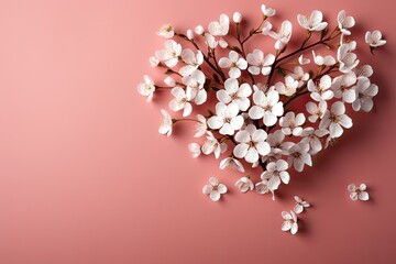 Obraz premium Valentine's Day floral heart frame with copy space on pink background 