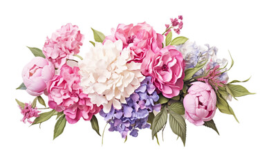 Floral Harmony: Hydrangeas and Peonies Flowers Isolated on Transparent Background PNG.
