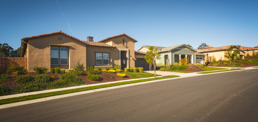  Luxury homes on an empty street in small California town