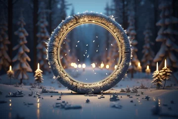 Tuinposter Elegantly designed 3D circle frame background perfect for Merry Christmas and Happy New Year © Muhammad Shoaib