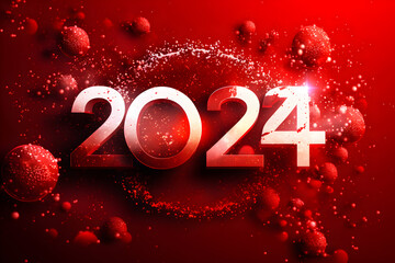 Red 2024 numbers sign, celebrating of New year poster