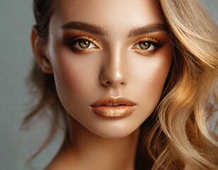 Obraz premium Flawless Beauty: Glamorous Closeup Portrait of a Young Woman with Perfect Makeup