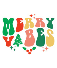 Christmas text design for T-shirts and apparel, holiday text design on plain white background for shirt, hoodie, sweatshirt, card, tag, mug, icon, logo or badge, merry vibes