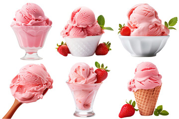 Set of Strawberry Ice Cream illustration cut out transparent isolated on white background ,PNG file - obrazy, fototapety, plakaty