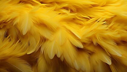 Vibrant yellow feather texture background with intricate details and large bird feathers