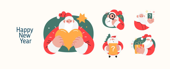 Christmas illustrations of Santa Claus - modern flat vector concept illustrations of the Christmas and New Year symbols