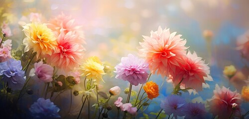 A vibrant bouquet of colorful flowers in a garden, with the background artfully blurred to create a dreamy effect.