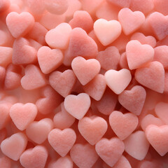 Fototapeta premium Little pink gummy hearts. Background for Valentine's Day.