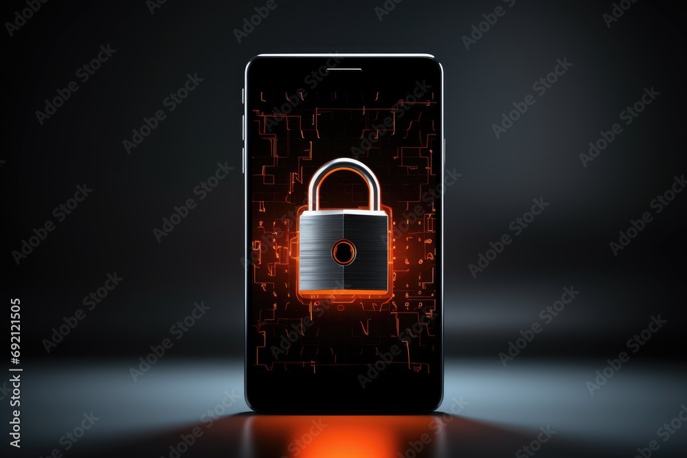 Aufkleber cyber security, mobile phone with safety lock system for network. smartphone screen for privacy, ant