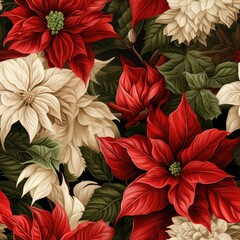 Christmas pattern vintage influenced still lifers vintage comic style highly detailed foliage