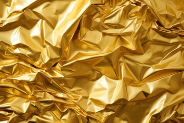 Captivating gold crumpled foil texture backdrop with mesmerizing metallic sparkle and elegant allure