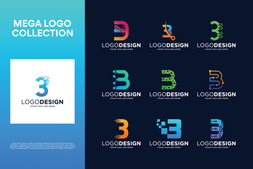 Number 3 creative logo design collection. Abstract symbol for digital technology