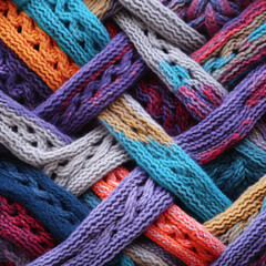 A close-up of colorful plaid created from a variety of woolen fibers, ideal for knitting and other crafts.