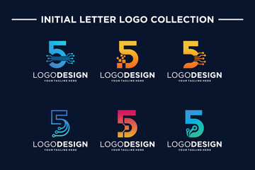 Number 5 digital technology logo design collection.