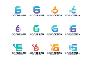 Number 6 collection of digital connection logo designs