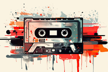 Retro Tape Recorder with Paint Splatters