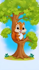 Cute baby squirrel, baby animals, Cute baby squirrel in the tree, Beautiful animals, AI-generated image