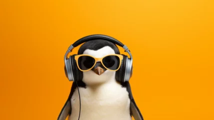 Rolgordijnen Cool Penguin Vibes on yellow background © ahmad05
