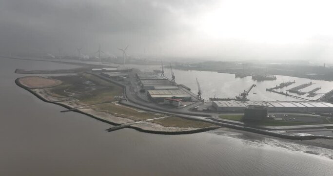 Port of Delfzijl, industiral commercial shipping port at sea in the Netherlands near Groningen.