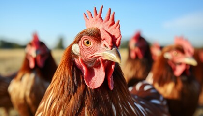 Enchanting ecological free range chicken exploring the serene ambiance of a charming domestic farm