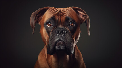 Portrait of a boxer dog on a black background