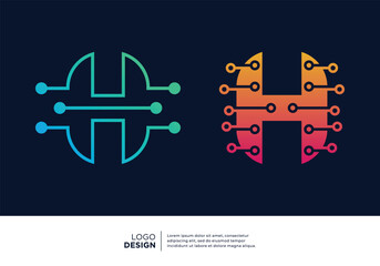 Obraz premium Set of Letter H digital data connection logo design.