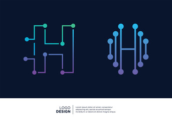 Set of Letter H digital data connection logo design.