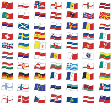 EUROPEAN FLAGS WAVING AND CUT