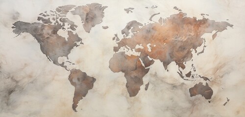 Fototapeta premium An abstract stone background in lighter tones, a world map on an ethereal background.