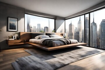 living room with a bed