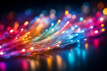 Fiber optic cable wire light background with bokeh   communication and technology concept - obrazy, fototapety, plakaty