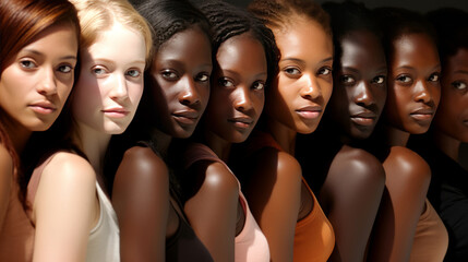 Obraz premium Different types of female beauty. Sensitive beauty of Diversity. Different cultures, skin colors and nationalities. Beauty editorial of Women in traditional exotic clothing