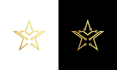 gold colored star icon technology logo design vector