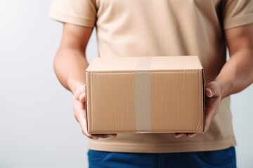 Deliveryman holding cardboard box