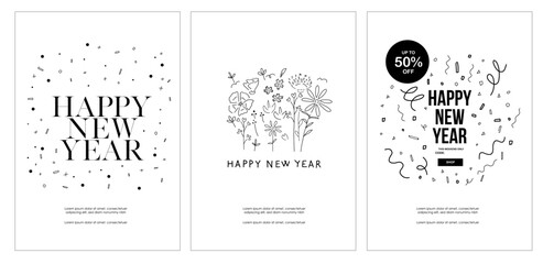Hand drawn vector illustration of new year digital graphic design and logo icon template - Simple friendly touch - Greeting message for Winter Holiday Season - corporate, family, friends - obrazy, fototapety, plakaty