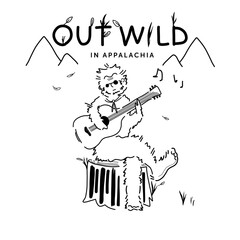 Hand drawn vector illustration of camping Big Foot - playing a guitar - Out Wild in Appalachia 