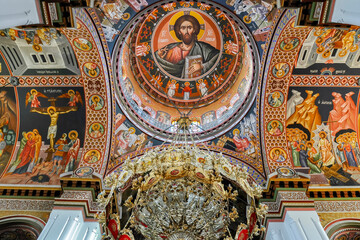 Fototapeta na wymiar Interiors of Agios Minas (Saint Minas) cathedral in Heraklion, Crete island, Greece