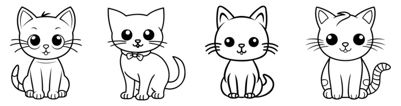 Cute cat or kitten - simple thick lines, kids preschool children cartoon coloring book pages. Clean drawing illustration. Generative AI