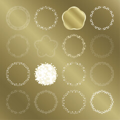 素材_フレームのセット_桜をモチーフにした春の飾り枠。ゴールドの高級感ある囲みのデザイン。字無