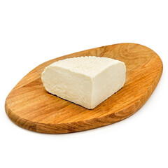 Curd cheese, on a wooden board, on a white background, isolator