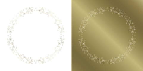 素材_フレームのセット_桜をモチーフにした春の飾り枠。ゴールドの高級感ある囲みのデザイン。字無