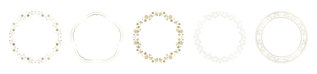 素材_フレームのセット_桜をモチーフにした春の飾り枠。ゴールドの高級感ある囲みのデザイン。字無